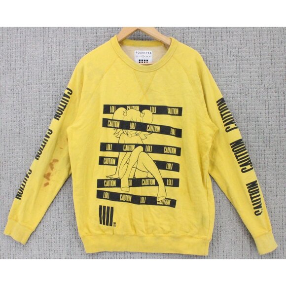 Foureyes Sweatshirt Mens Yellow Large L Pullover Anime Graphic Art Cotton Y2k - Picture 1 of 10